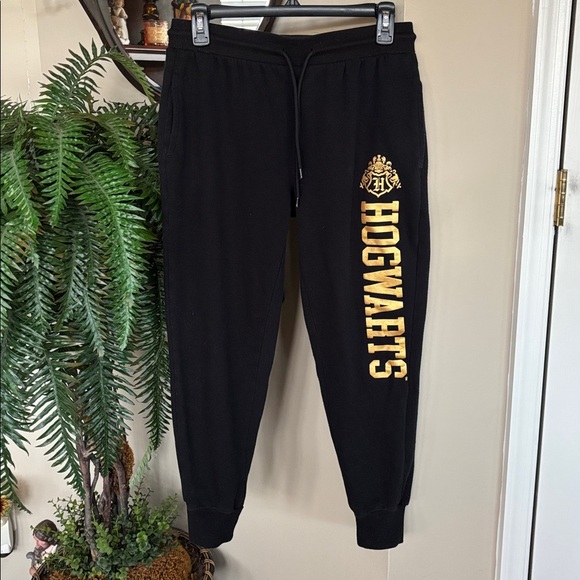 Wizarding World Of Harry Potter Jogger Sweatpants Hogwarts Black & Gold Metallic - Picture 1 of 11